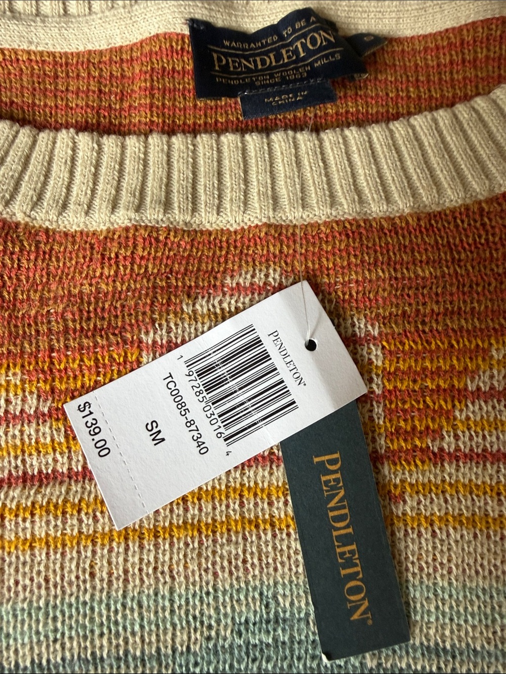 Pendleton womens aztec Crewneck Sweater in Orange, Blue, Cream small new! - Picture 5 of 5
